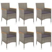vidaXL 7-tlg. Garten-Essgruppe mit Kissen Grau Poly Rattan