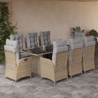 vidaXL 9-tlg. Garten-Essgruppe mit Kissen Beigemischung Poly Rattan