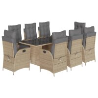 vidaXL 9-tlg. Garten-Essgruppe mit Kissen Beigemischung Poly Rattan