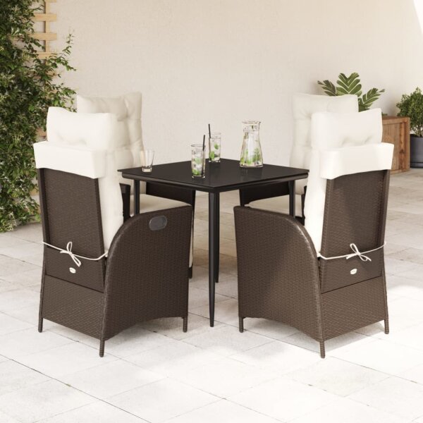 vidaXL 5-tlg. Garten-Essgruppe mit Kissen Braun Poly Rattan