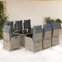 vidaXL 9-tlg. Garten-Essgruppe mit Kissen Grau Poly Rattan