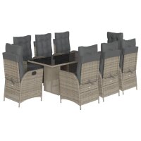 vidaXL 9-tlg. Garten-Essgruppe mit Kissen Grau Poly Rattan