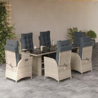 vidaXL 7-tlg. Garten-Essgruppe mit Kissen Hellgrau Poly Rattan