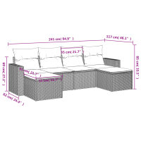 vidaXL 6-tlg. Garten-Sofagarnitur mit Kissen Braun Poly Rattan