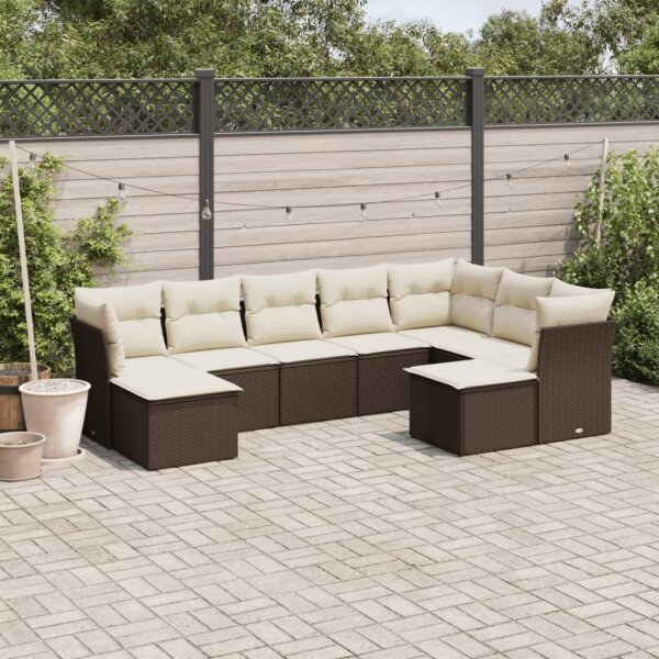 vidaXL 9-tlg. Garten-Sofagarnitur mit Kissen Braun Poly Rattan