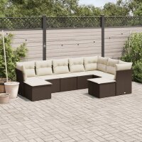 vidaXL 9-tlg. Garten-Sofagarnitur mit Kissen Braun Poly Rattan