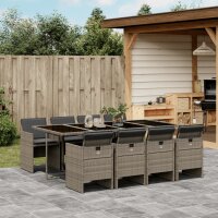 vidaXL 9-tlg. Garten-Essgruppe mit Kissen Grau Poly Rattan