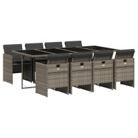 vidaXL 9-tlg. Garten-Essgruppe mit Kissen Grau Poly Rattan