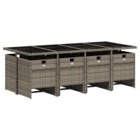 vidaXL 9-tlg. Garten-Essgruppe mit Kissen Grau Poly Rattan