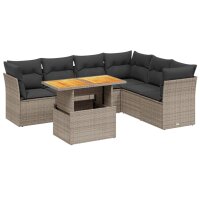 vidaXL 7-tlg. Garten-Sofagarnitur mit Kissen Grau Poly Rattan