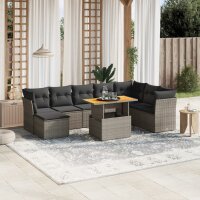 vidaXL 9-tlg. Garten-Sofagarnitur mit Kissen Grau Poly Rattan