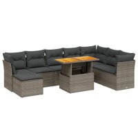 vidaXL 9-tlg. Garten-Sofagarnitur mit Kissen Grau Poly Rattan