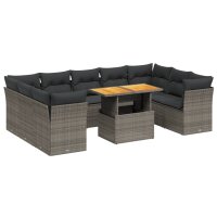 vidaXL 10-tlg. Garten-Sofagarnitur mit Kissen Grau Poly...