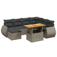 vidaXL 8-tlg. Garten-Sofagarnitur mit Kissen Grau Poly Rattan