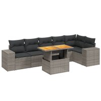 vidaXL 7-tlg. Garten-Sofagarnitur mit Kissen Grau Poly Rattan