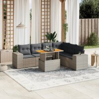 vidaXL 7-tlg. Garten-Sofagarnitur mit Kissen Grau Poly...