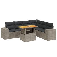 vidaXL 7-tlg. Garten-Sofagarnitur mit Kissen Grau Poly...