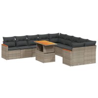 vidaXL 11-tlg. Garten-Sofagarnitur mit Kissen Grau Poly...