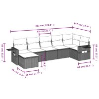 vidaXL 7-tlg. Garten-Sofagarnitur mit Kissen Braun Poly Rattan