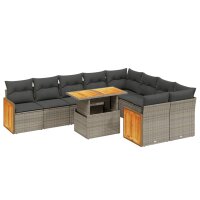 vidaXL 10-tlg. Garten-Sofagarnitur mit Kissen Grau Poly...