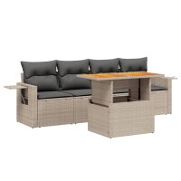 vidaXL 5-tlg. Garten-Sofagarnitur mit Kissen Grau Poly Rattan