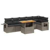 vidaXL 7-tlg. Garten-Sofagarnitur mit Kissen Grau Poly Rattan