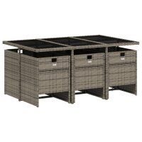 vidaXL 7-tlg. Garten-Essgruppe mit Kissen Grau Poly Rattan