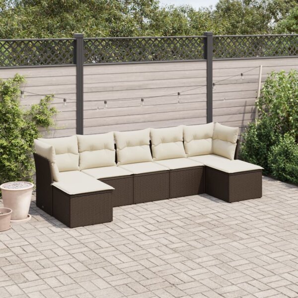 vidaXL 7-tlg. Garten-Sofagarnitur mit Kissen Braun Poly Rattan