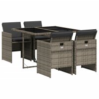 vidaXL 5-tlg. Garten-Essgruppe mit Kissen Grau Poly Rattan