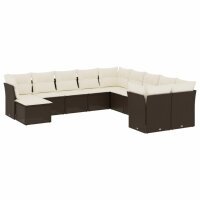 vidaXL 11-tlg. Garten-Sofagarnitur mit Kissen Braun Poly...