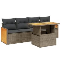 vidaXL 5-tlg. Garten-Sofagarnitur mit Kissen Grau Poly Rattan