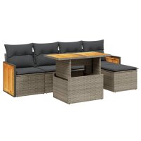 vidaXL 6-tlg. Garten-Sofagarnitur mit Kissen Grau Poly Rattan