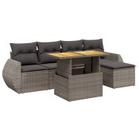 vidaXL 6-tlg. Garten-Sofagarnitur mit Kissen Grau Poly Rattan