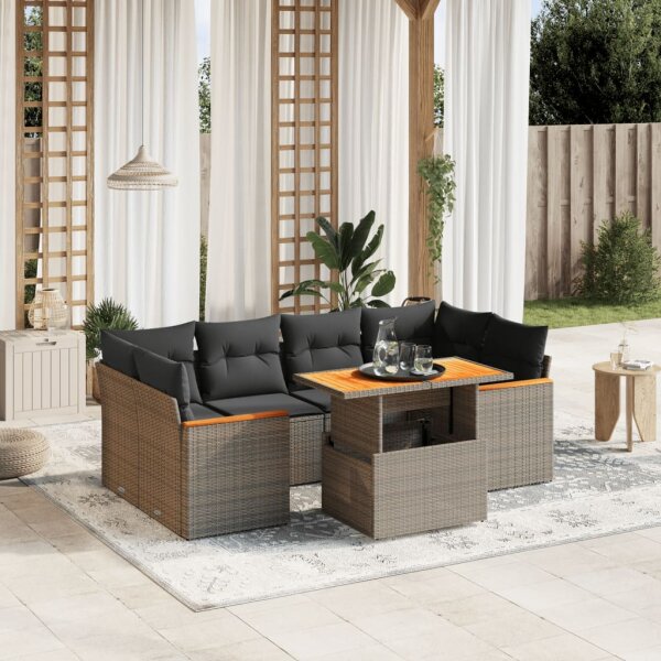 vidaXL 7-tlg. Garten-Sofagarnitur mit Kissen Grau Poly Rattan