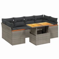 vidaXL 7-tlg. Garten-Sofagarnitur mit Kissen Grau Poly Rattan