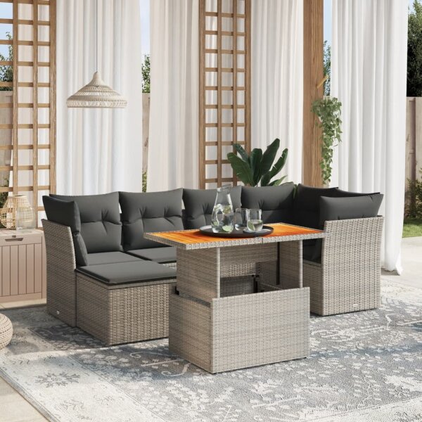 vidaXL 7-tlg. Garten-Sofagarnitur mit Kissen Grau Poly Rattan