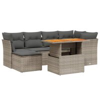 vidaXL 7-tlg. Garten-Sofagarnitur mit Kissen Grau Poly Rattan