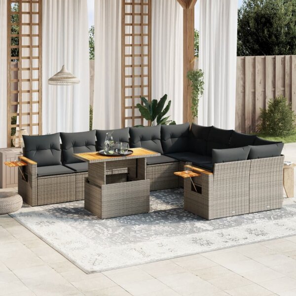 vidaXL 10-tlg. Garten-Sofagarnitur mit Kissen Grau Poly Rattan