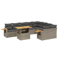 vidaXL 10-tlg. Garten-Sofagarnitur mit Kissen Grau Poly...