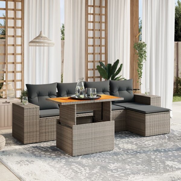 vidaXL 6-tlg. Garten-Sofagarnitur mit Kissen Grau Poly Rattan