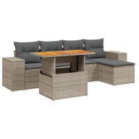 vidaXL 6-tlg. Garten-Sofagarnitur mit Kissen Grau Poly Rattan