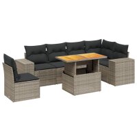 vidaXL 7-tlg. Garten-Sofagarnitur mit Kissen Grau Poly Rattan