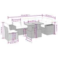 vidaXL 7-tlg. Garten-Sofagarnitur mit Kissen Grau Poly Rattan