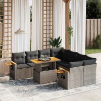 vidaXL 9-tlg. Garten-Sofagarnitur mit Kissen Grau Poly Rattan