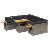 vidaXL 9-tlg. Garten-Sofagarnitur mit Kissen Grau Poly Rattan