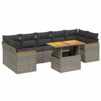 vidaXL 8-tlg. Garten-Sofagarnitur mit Kissen Grau Poly Rattan