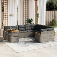 vidaXL 10-tlg. Garten-Sofagarnitur mit Kissen Grau Poly...