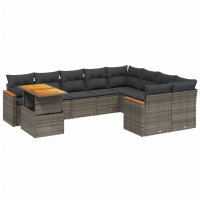 vidaXL 10-tlg. Garten-Sofagarnitur mit Kissen Grau Poly...