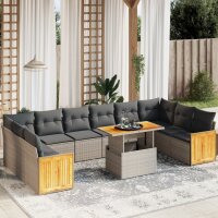 vidaXL 11-tlg. Garten-Sofagarnitur mit Kissen Grau Poly...