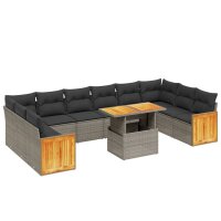 vidaXL 11-tlg. Garten-Sofagarnitur mit Kissen Grau Poly...